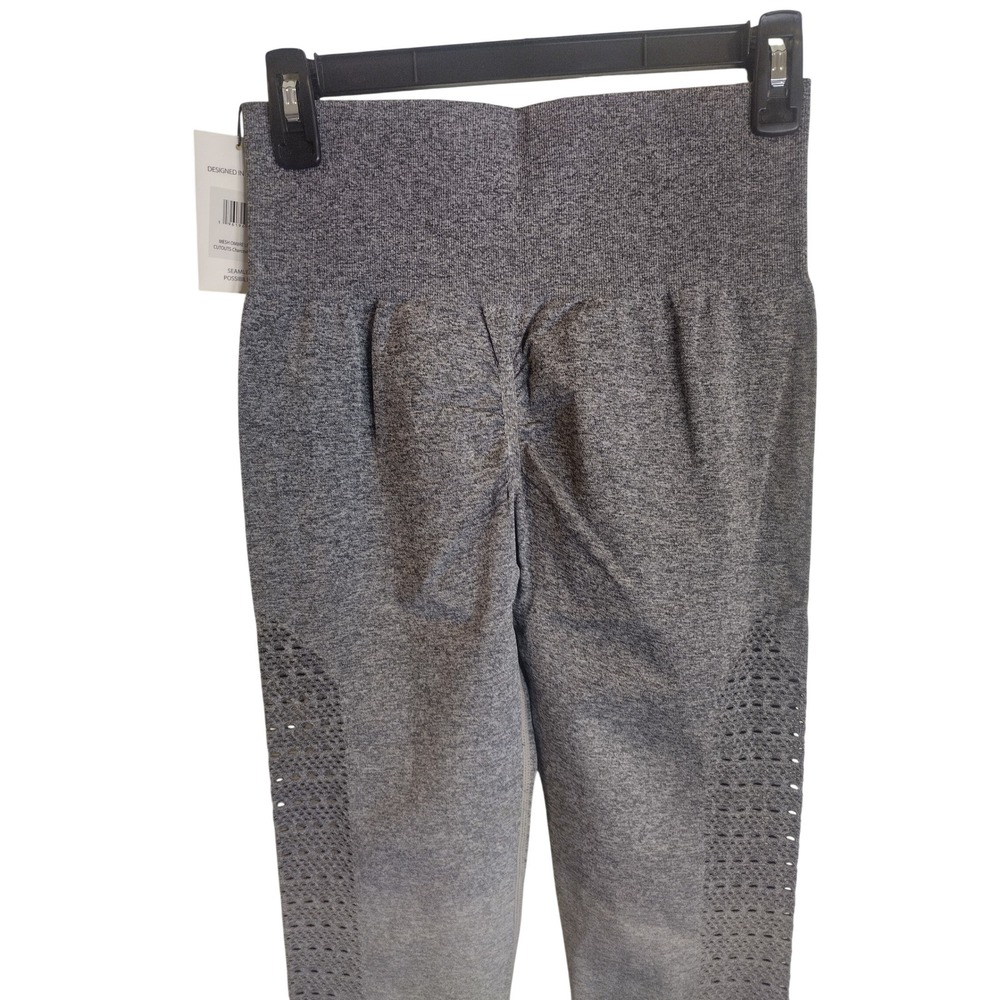 Maxxim Womens High Waist Seamless Ombre Mesh Cutout Leggings Charcoal Gray L - Picture 9 of 12